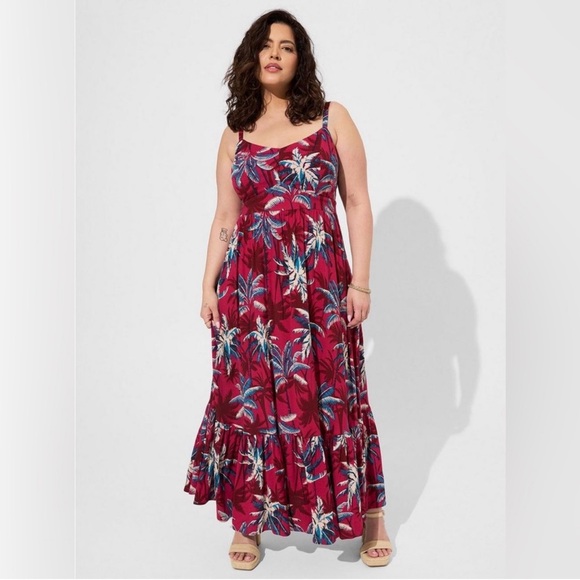 torrid Dresses & Skirts - TORRID - Tropical Palm Tree Tiered Maxi Tank Dress, Vacation, Sz 1, 1X, 14-16